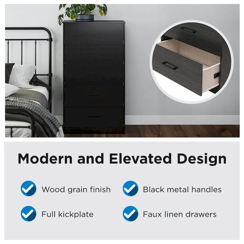 Ameriwood Home BrEZ Build Pearce Tall 5 Drawer Dresser