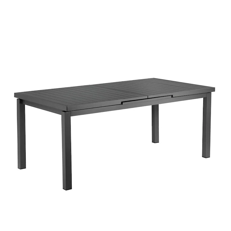 Meta 95 Inch Extendable Dining Table, Gray Aluminum Frame, Plank Style Top