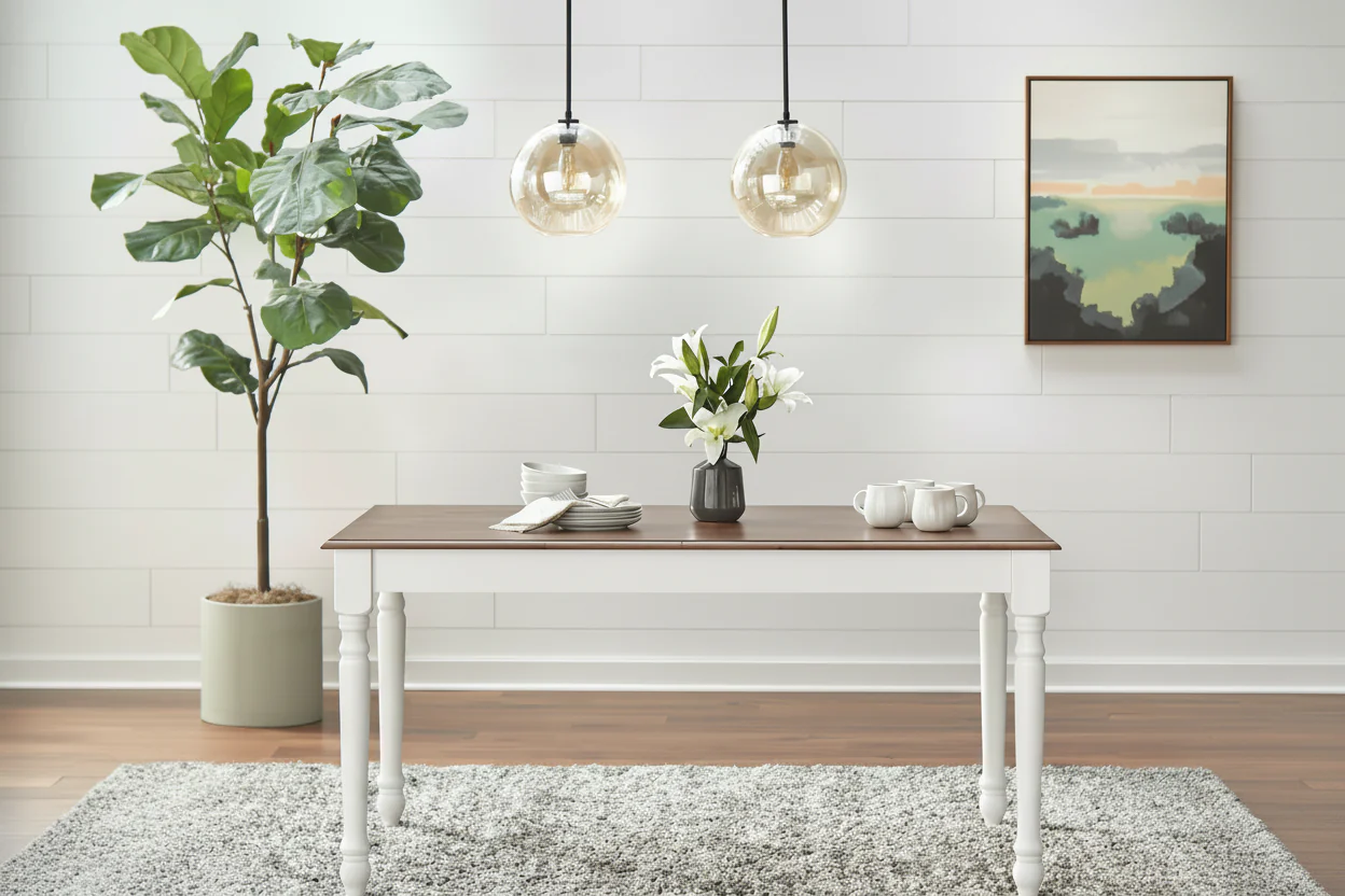 Walnut/White Rubberwood Rectangular Dining Table, Seats 6