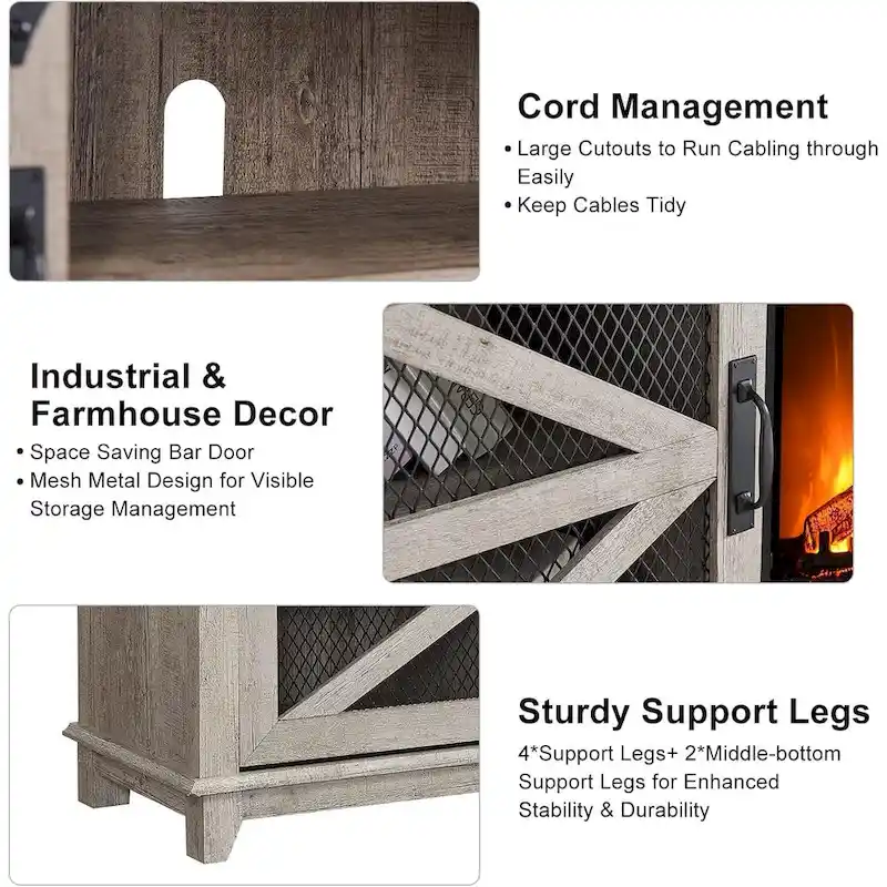 White Farmhouse TV Stand with Electric Fireplace