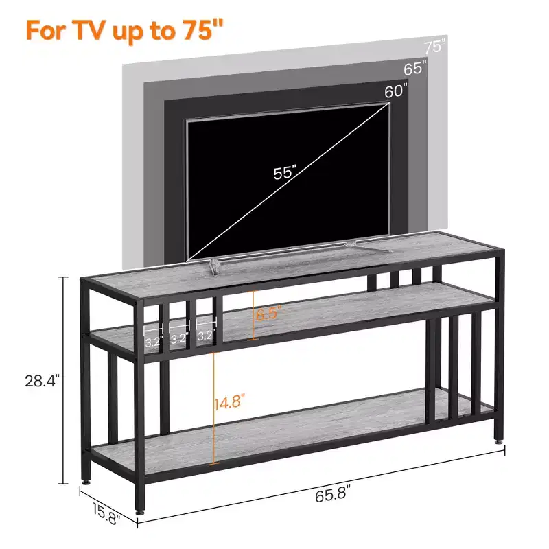 65 Inch TV Stand Fits TVs Up to 75 Inches, Modern Entertainment Center with 3-Tier Open Storage Shelves for Media & Decor
