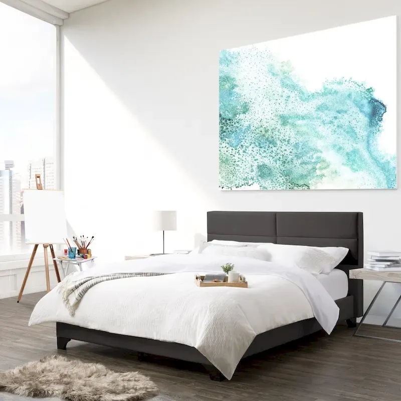 Cream / Dark Grey / Blue / Light Grey Queen Rectangle Panel Upholstered Bed – Sleeps 2
