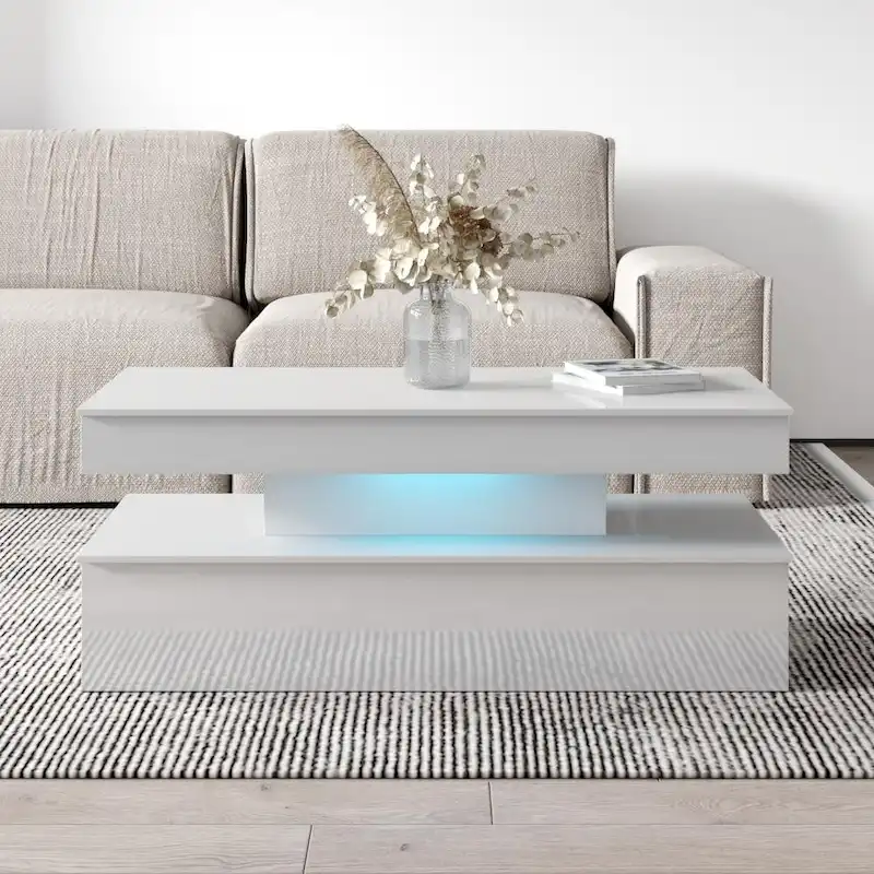 High Gloss Coffee Table, White / Black, 2-Seat