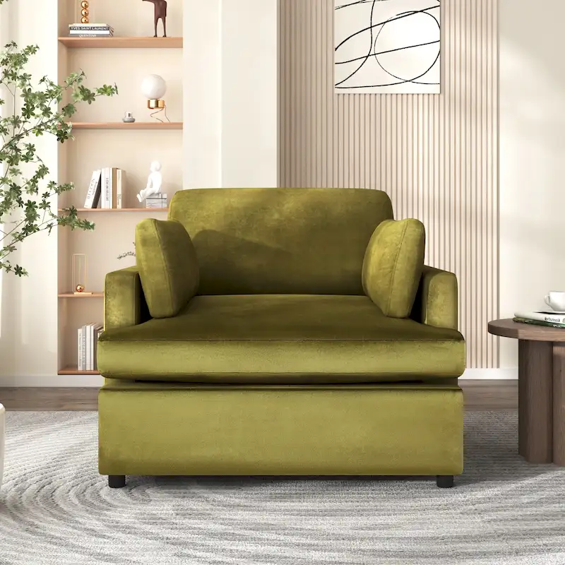 Green Oversized Accent Chair with Armrest Cushions and Angled Legs – 37