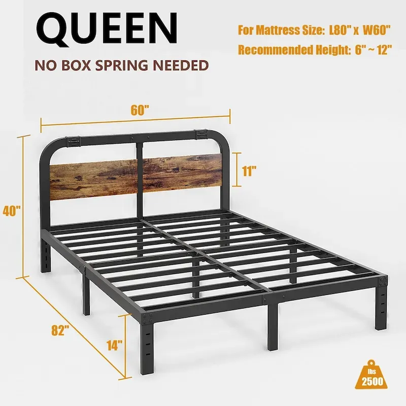 Heavy Duty Anti-Sway 40 Inch Iron Bed With Solid Wood Headboard