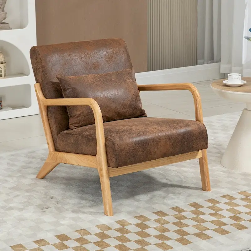 Mid-Century Velvet Upholstered Accent Chair Armchair w/Waist Cushion