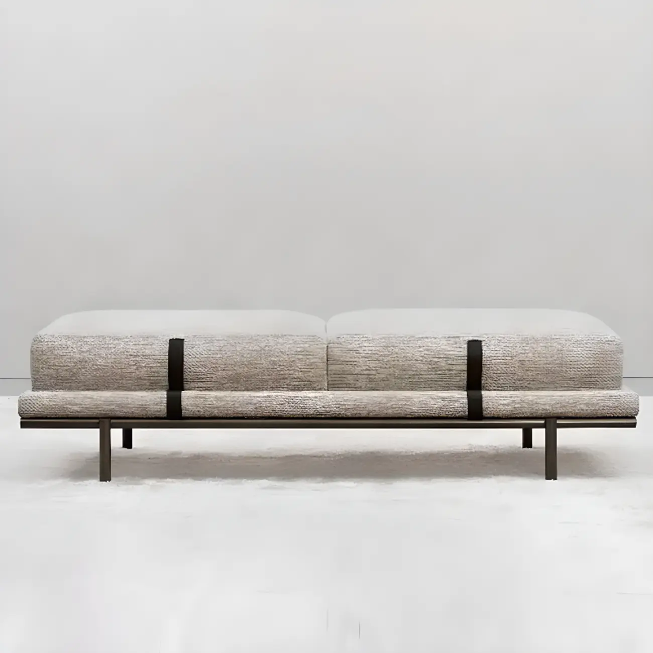 Scandinavian Grey Metal Upholstered Bedroom Bench