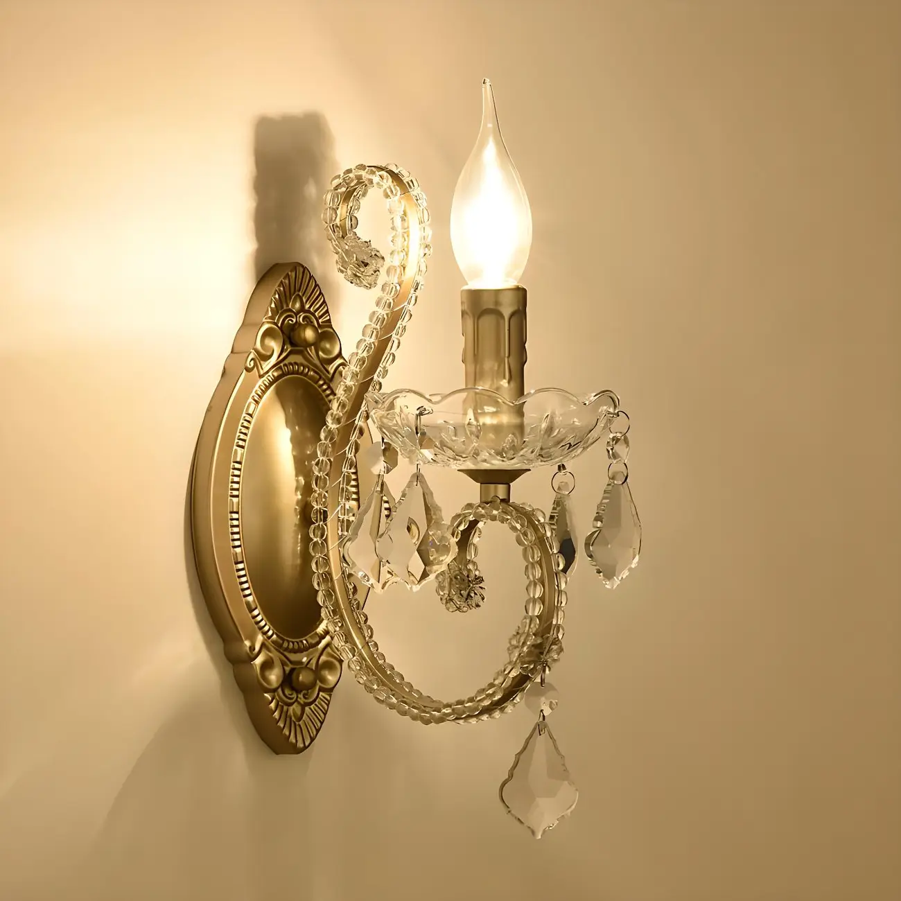 1/2 Light Vintage Candle Crystal Wall Sconce for Hallway