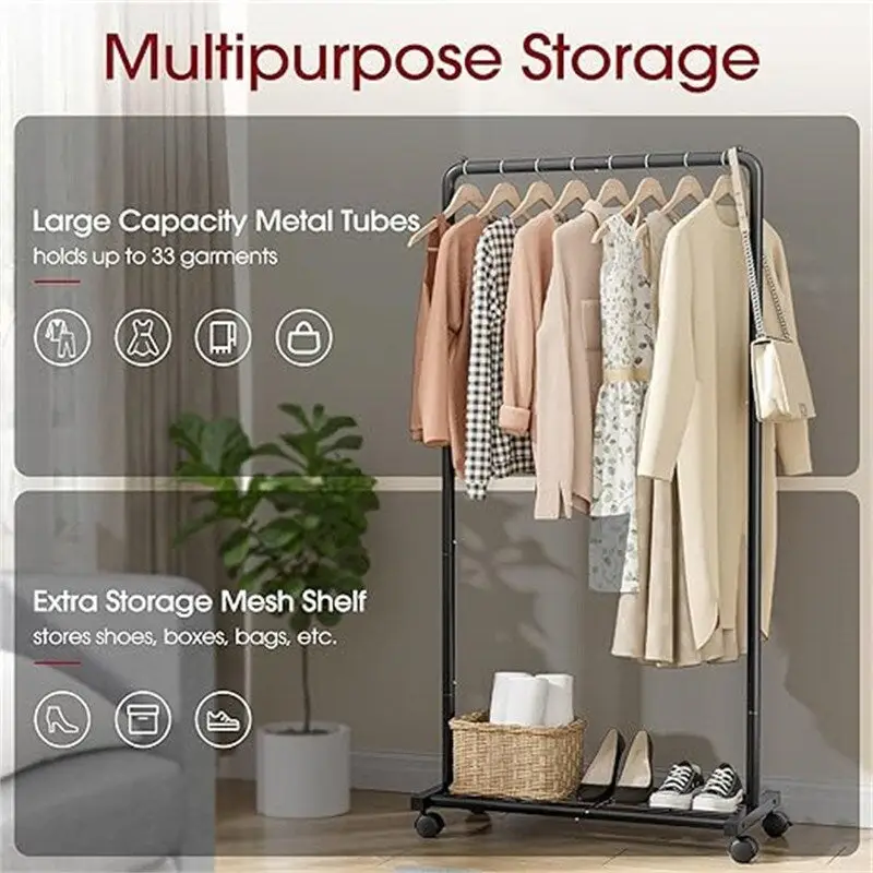 Clothing Rack with Storage Mesh Shelf