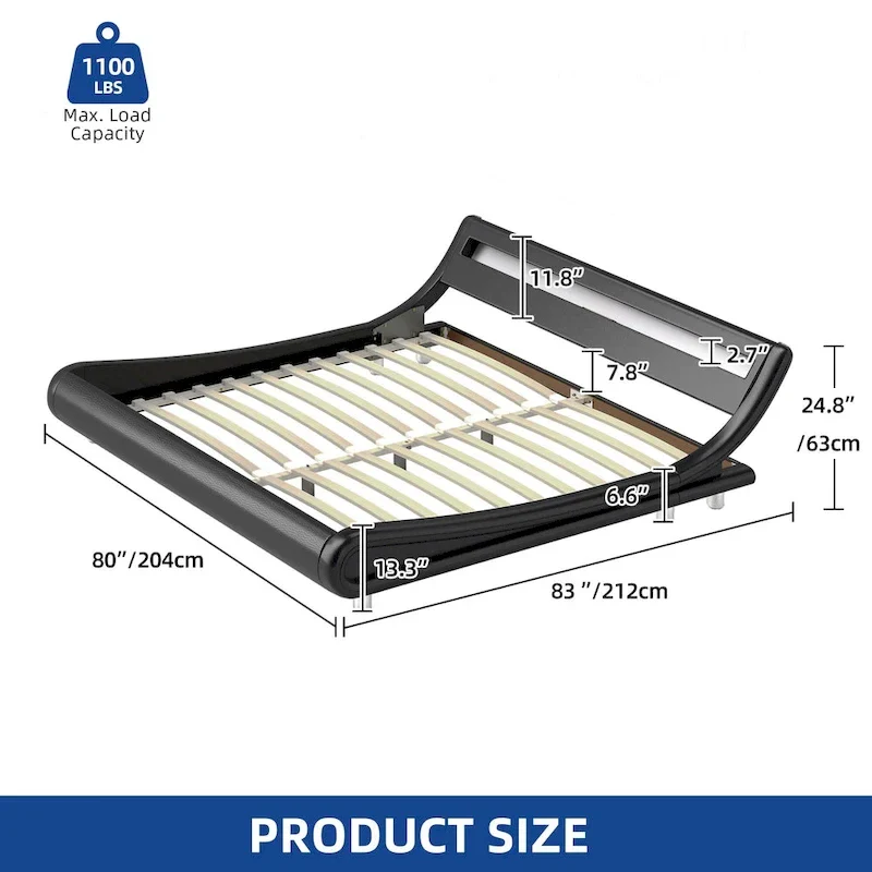 Moasis King Design Model PU Upholstered Led Bed Frame