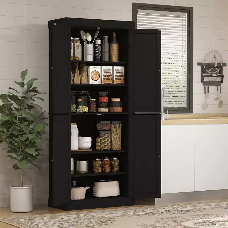 HOMCOM 72 Traditional Freestanding Kitchen Pantry Cupboard with 2 Cabinet, and Adjustable Shelves