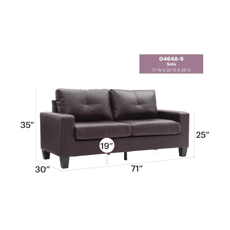 Newbury 71 in. W Flared Arm Faux Leather Straight Sofa - 32L x 71W x 36H