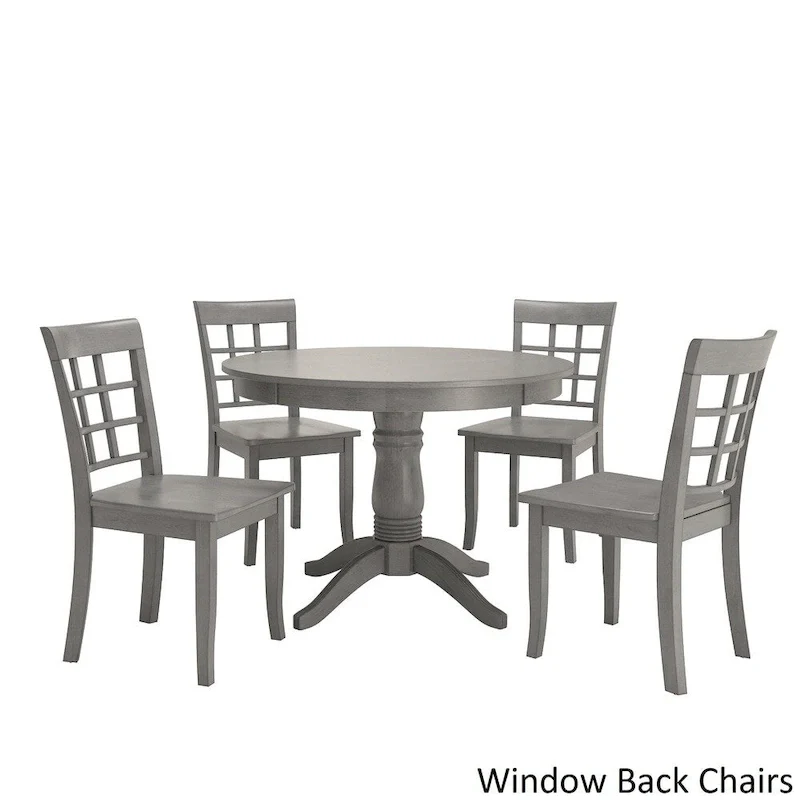 Wilmington II Round Pedestal Base Antique Grey 5-Piece Dining Set by