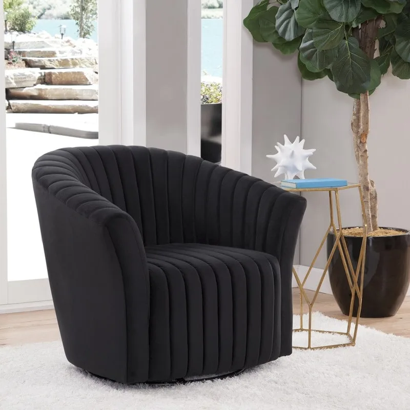 Velvet 360 Swivel Accent Chair – Black / Pepper Grey / Caribbean, Seats 1