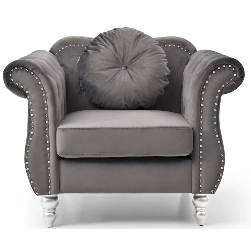 Navy Blue Velvet Accent Chair with Nailhead Trim