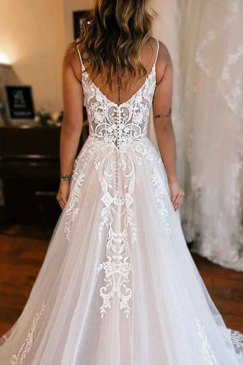 A-Line Off The Shoulder Wedding Dress With Appliques And Slit
