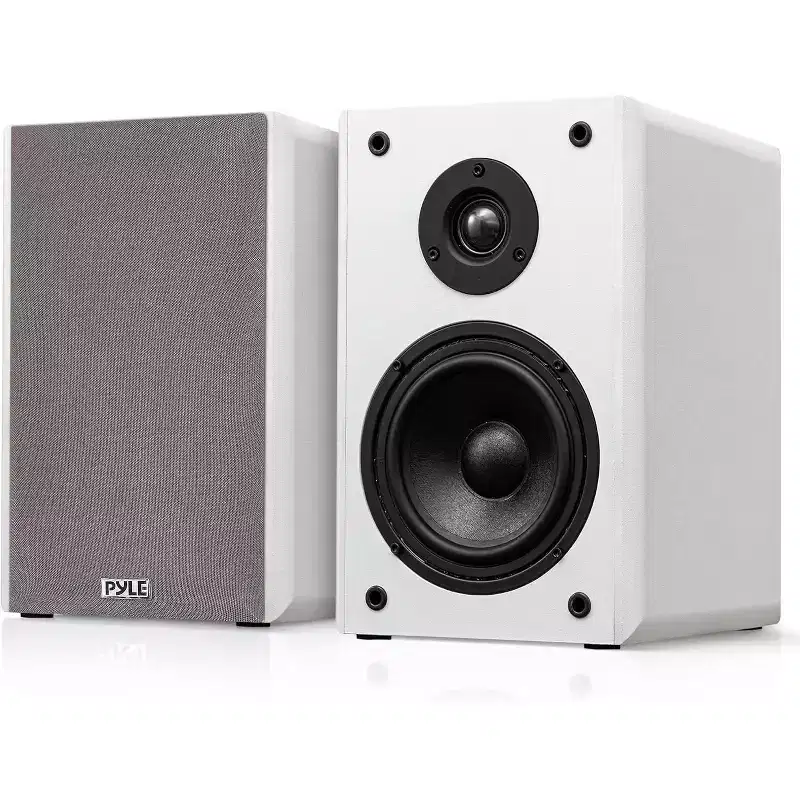 Pyle 6.5 Home Theater Wooden Bookshelf Speakers - White