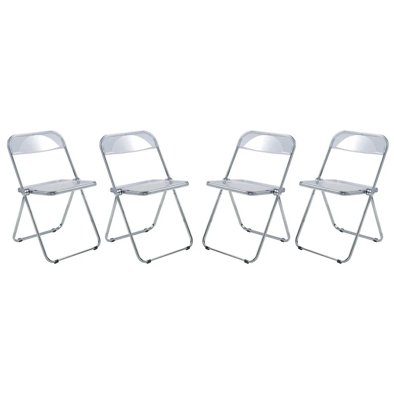 Acrylic Folding Dining Chair with Chrome Frame Set of 4 Lawrence Series by LeisureMod