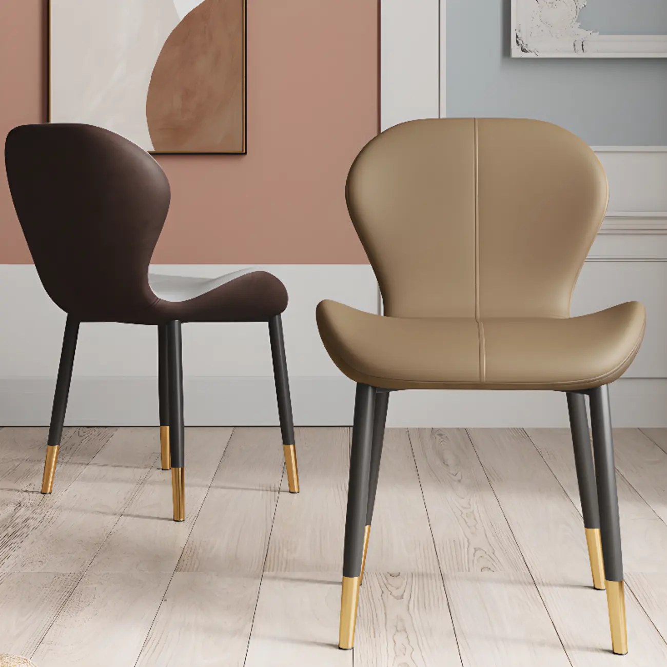 Modern Wingback Faux Leather Upholstered Dining Chair