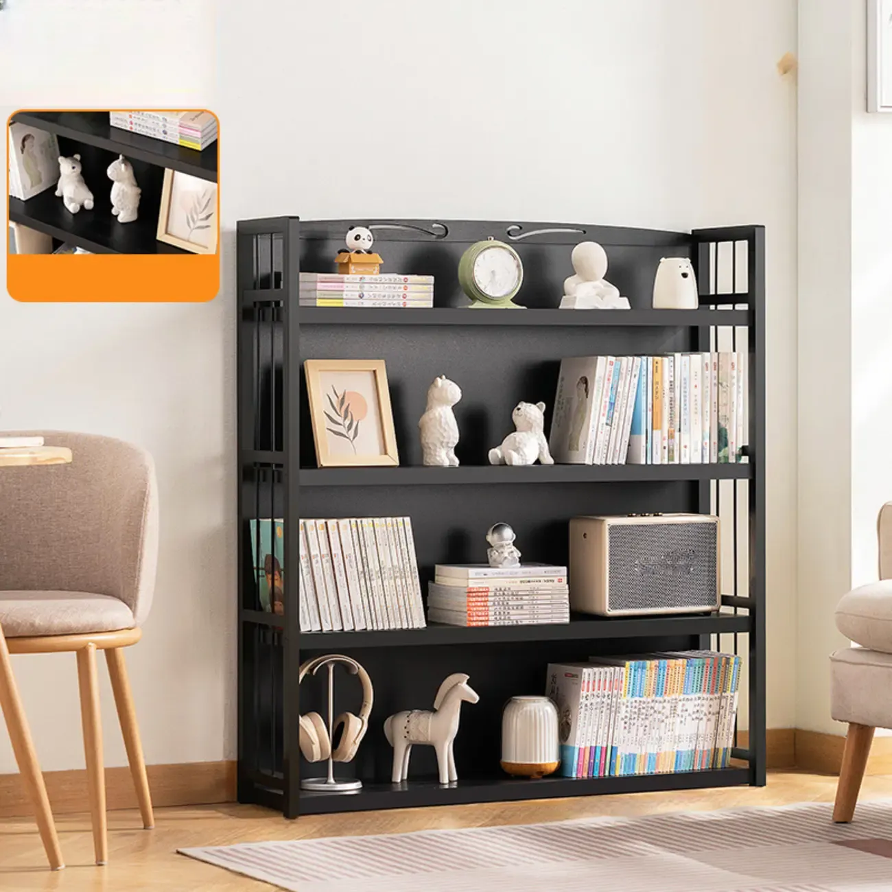 Premium Bamboo Modern Black 5-Shelf Open Bookshelf