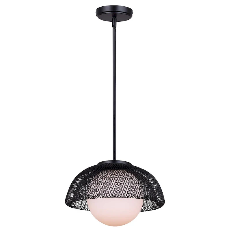 Emerich 60-Watt 1 Light Matte Black Modern Pendant with Flat Opal Glass Shade