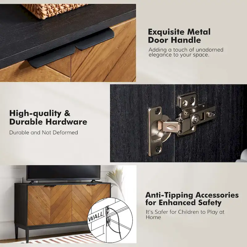 Senin Modern Herringbone TV Stand with Adjustable Shelves by HULALA HOME - 55 inches