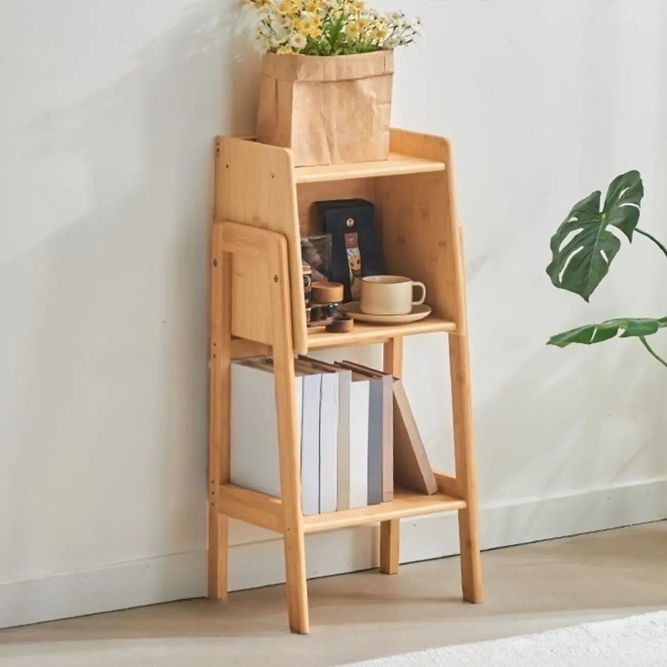Antique Modern Wood Narrow Ladder Bookcase