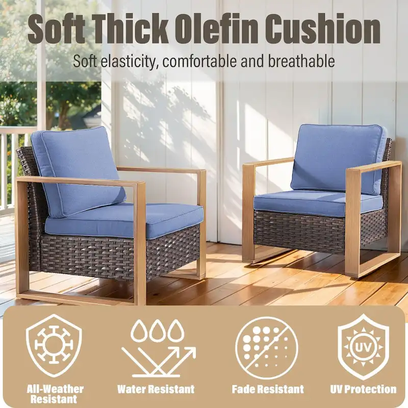 Gymojoy PE Rattan Chairs with Sofa Ottoman Set - Brown