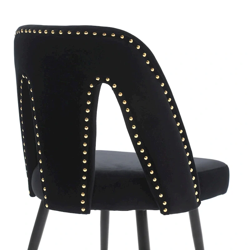 Modern Upholstered Dining Chairs with Nailheads and Metal Legs