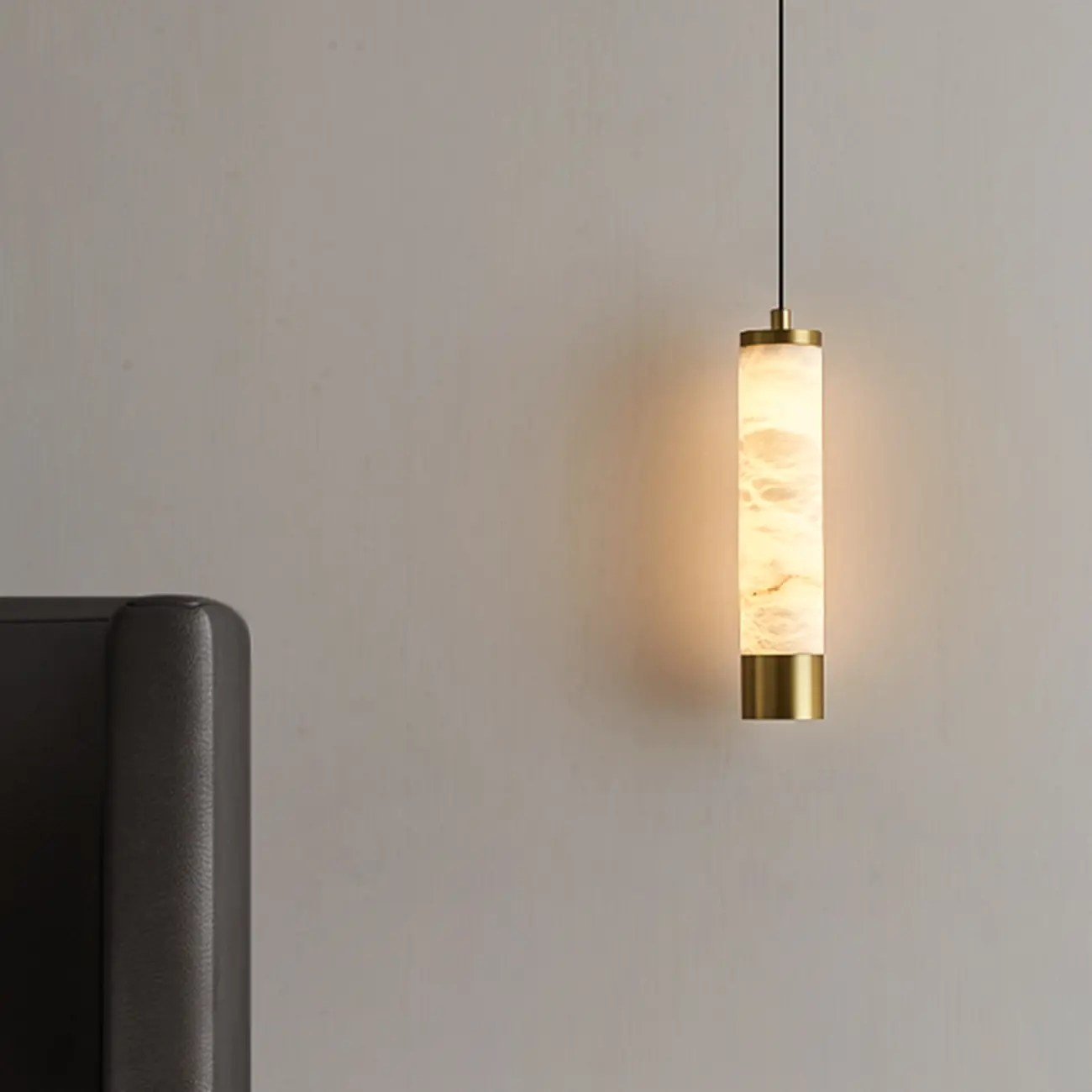 Adjustable White Stone Cylinder Hanging Pendant Light