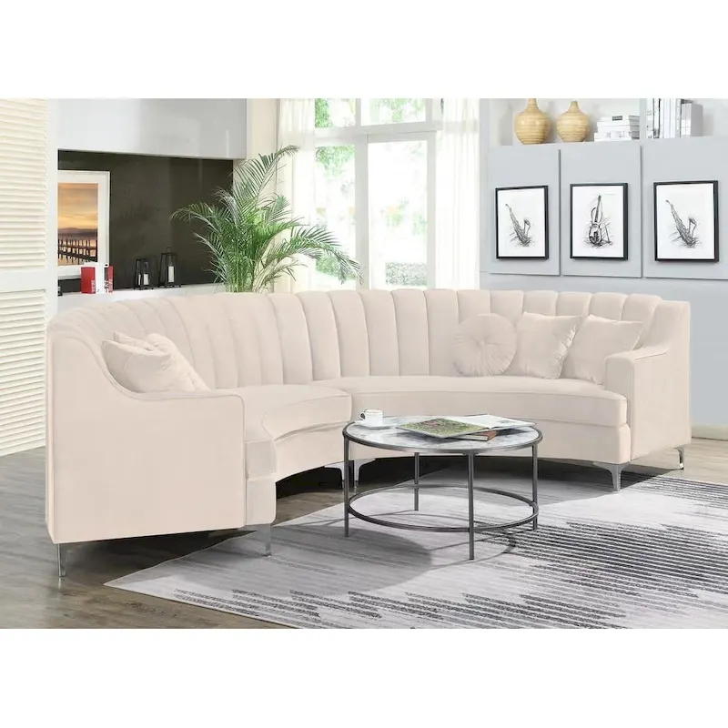 142 Velvet Fabric Curve Sectional Sofa - 142