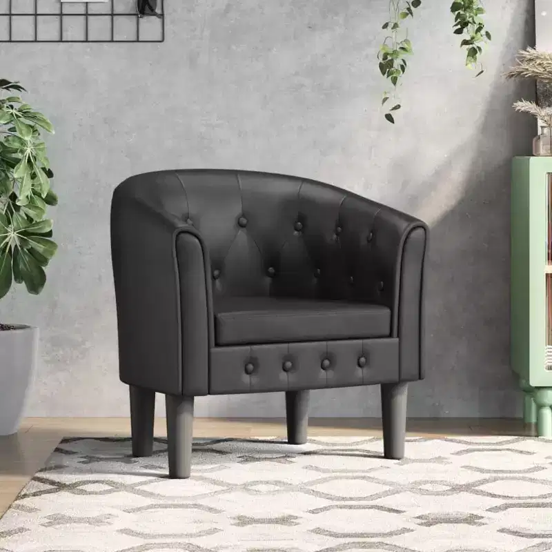 vidaXL Tub Chair Black Faux Leather Single Sturdy Round Accent Chair