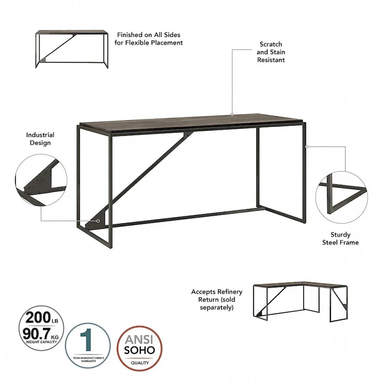 Rustic Gray L Shaped Industrial Desk with Steel Frame for Adults