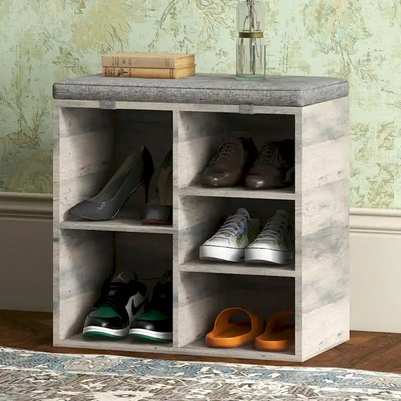 Entryway Shoe Bench with Storage, Padded Seat 20inch