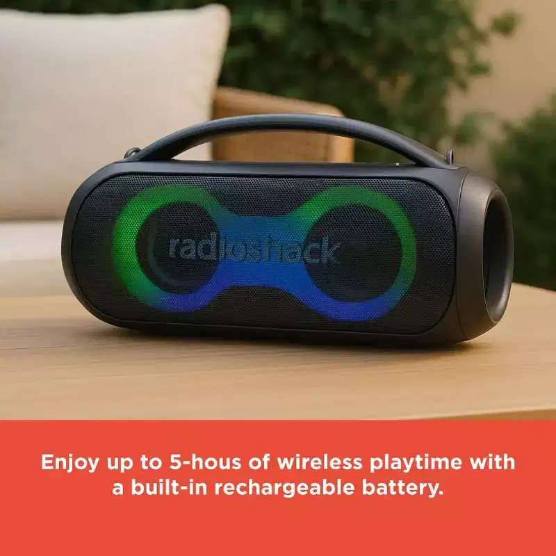 RadioShack Portable Bluetooth Speaker 20W IPX5 Black and Grey With RGB Lights And Handle with TWS For Pairing
