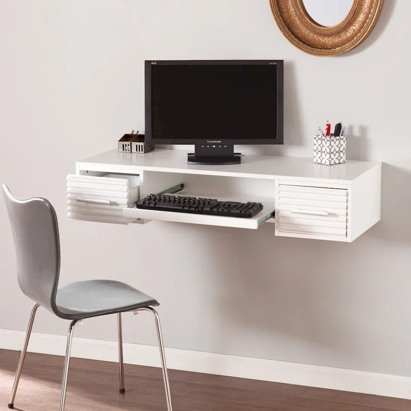 Modern White 2-Drawer Floating Wall-Mount Desk