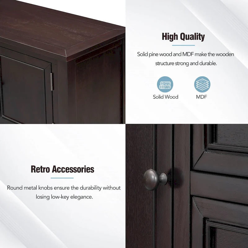 Nestfair Retro Sideboard Console Table with Drawers and Bottom Shelf