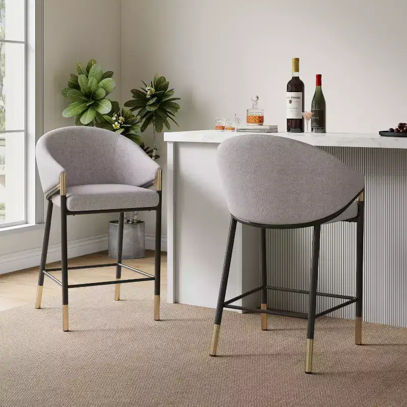 Christopher Knight Home Kalysta Modern Metal Upholstered Counter Stools with Curved Armrests (Set of 2)