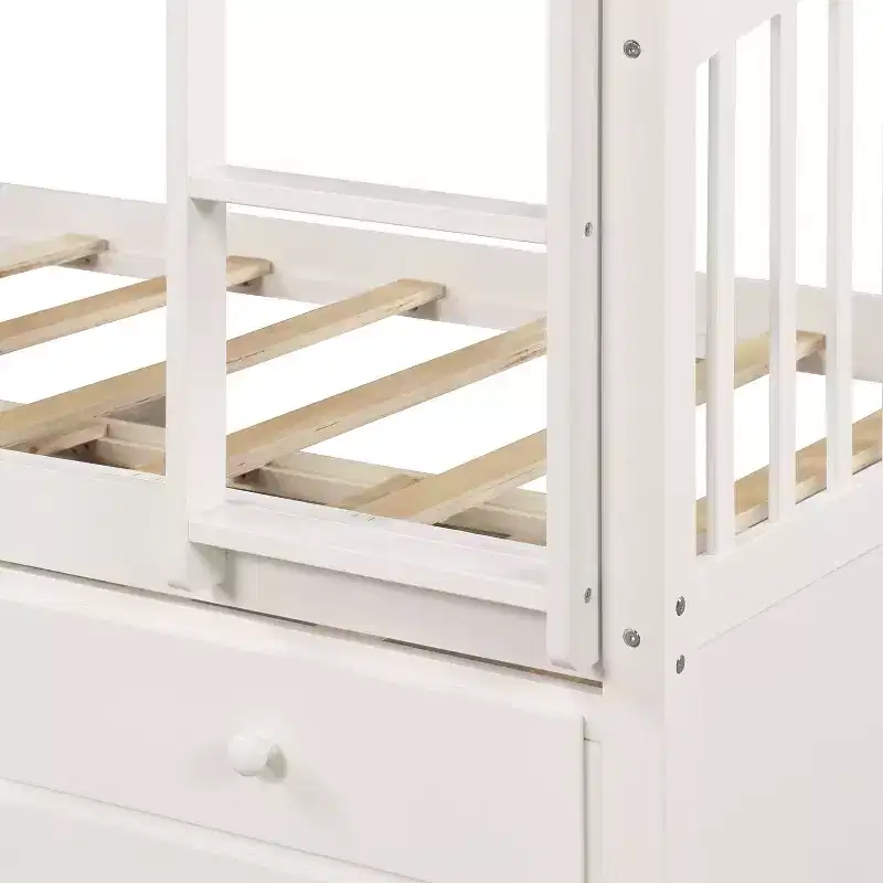 Luxystar Modern Twin Over Twin Bunk Bed With Trundle and 3 Drawers