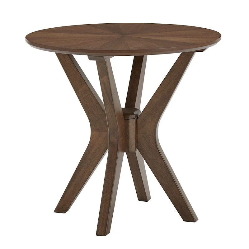 Round Mid-Century End Table – Walnut Finish, Angled Legs