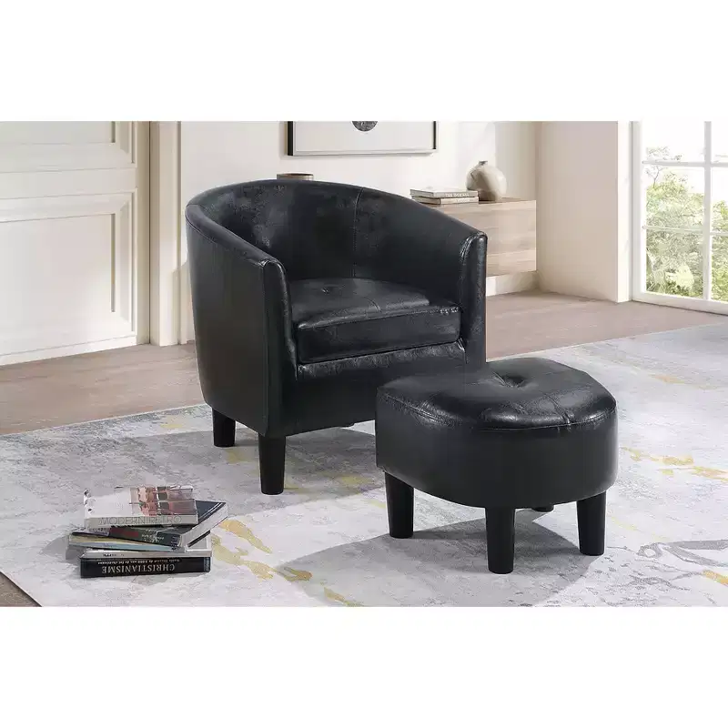 TUYOHW Accent Chair & Ottoman Set,Lounge Chair with Matching Footstool,Tapered Legs,Modern Curved Barrel Back Chair for Living Room,Office