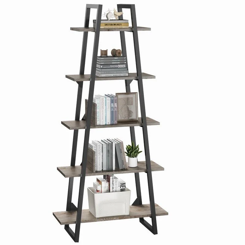 5-Tier Industrial Bookshelf with Metal Frame