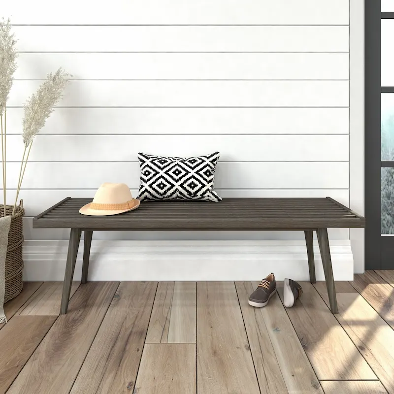 Mid Century Double Wood Entryway Bench - 56.3 L x 16.5 W x 17.5 H