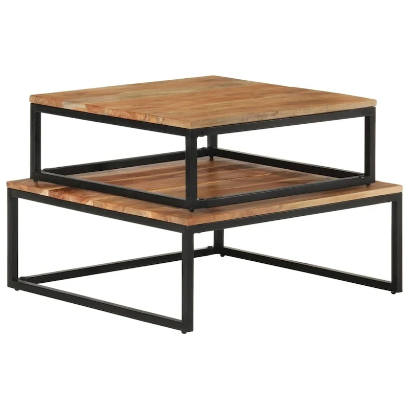 Brown Wood Nesting Coffee Tables, Set of 2