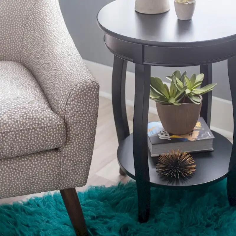 White Round Side Table with Lower Shelf & Cabriole Legs, 1-Person