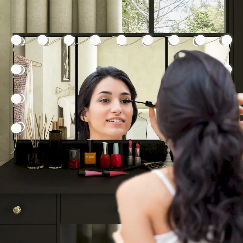 Luxurious LED Makeup Vanity with 9 Drawers Elegant Makeup Station