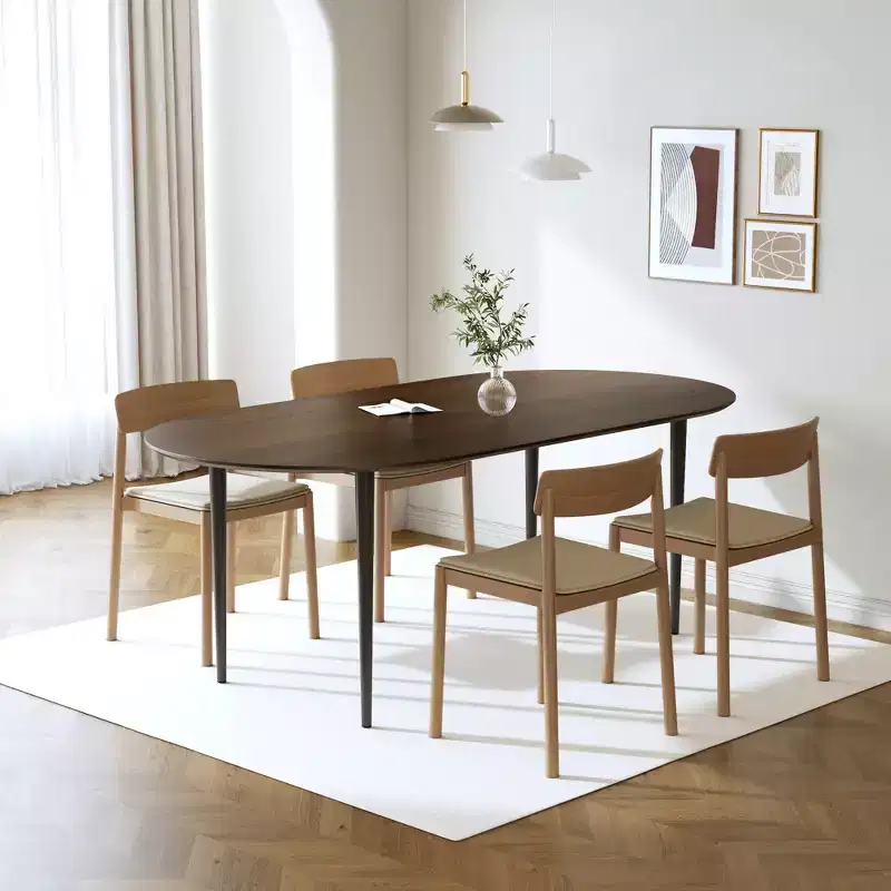 PexFix 67 Oval Wooden Dining Table for 4-6 Thickened Tabletop with Black Metal Legs Modern Kitchen Table for Dining/Living Room Kitchen in Walnut