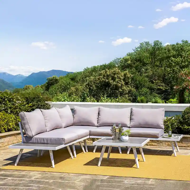 Glitzhome Outdoor Modern Patio Aluminum Sectional Seater Sofa or Coffee Side Table