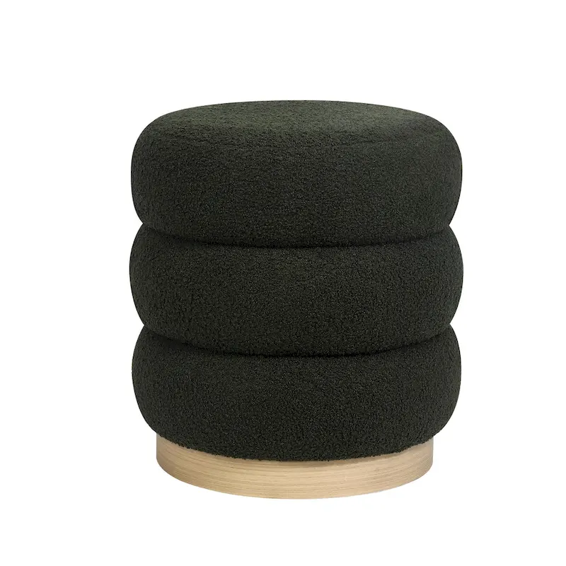 Adeco Teddy Round Upholstered Ottoman Stool