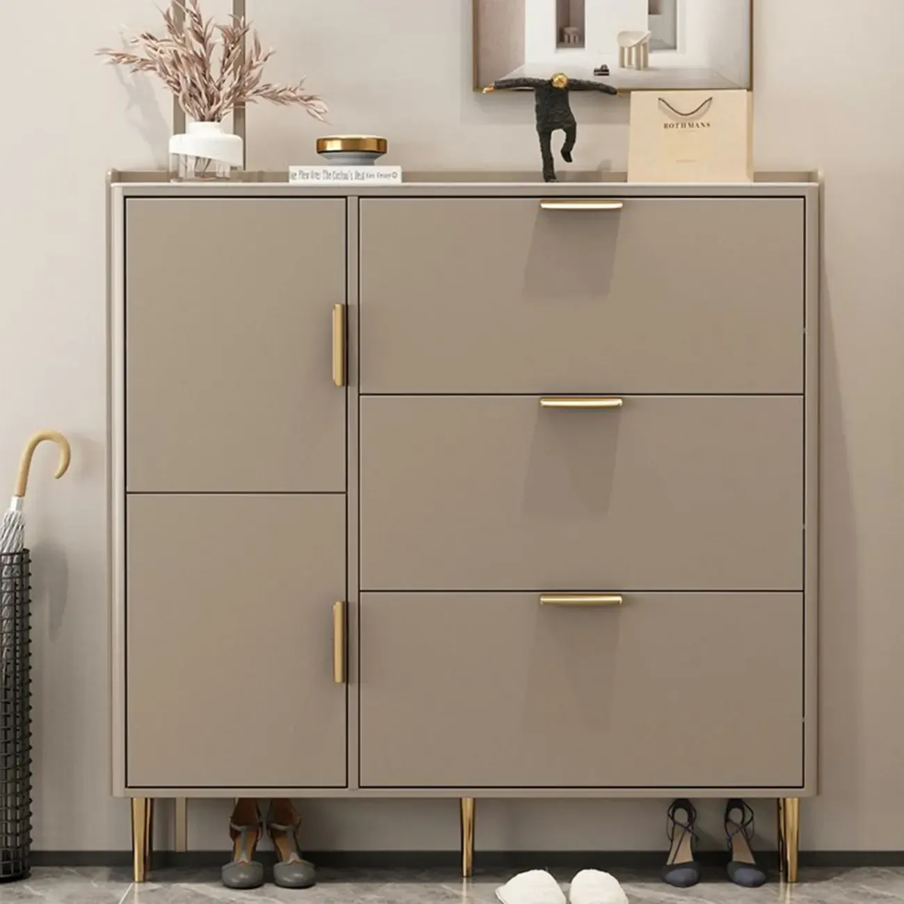 Wooden Drop Front Shoe Cabinet with Metal Legs